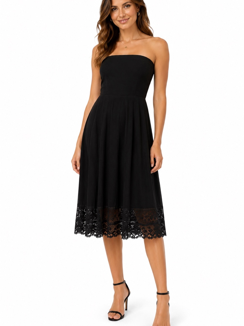 White House Black Market Black Strapless Lace-Hem Midi Dress - Size XS